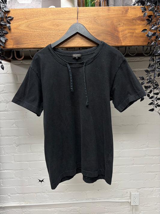 2016 Comme Des Garcons Homme Plus Distressed Black Cotton T-Shirt with Drawstring Collar