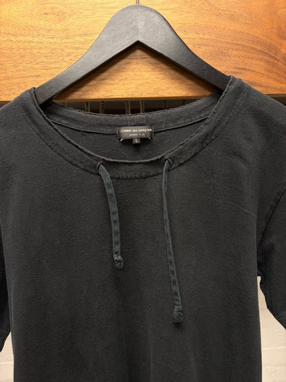 2016 Comme Des Garcons Homme Plus Distressed Black Cotton T-Shirt with Drawstring Collar
