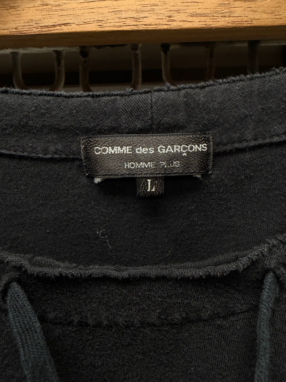 2016 Comme Des Garcons Homme Plus Distressed Black Cotton T-Shirt with Drawstring Collar