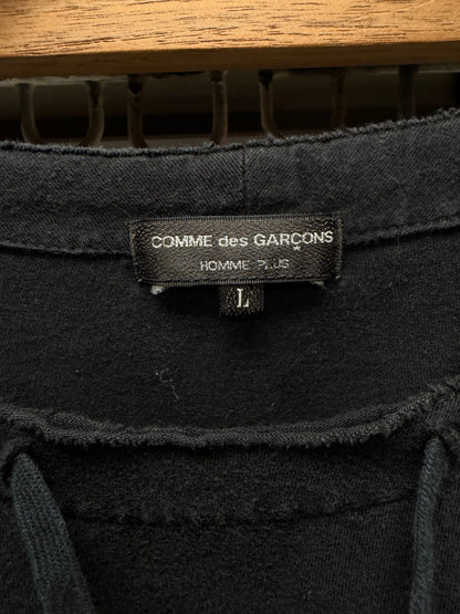 2016 Comme Des Garcons Homme Plus Distressed Black Cotton T-Shirt with Drawstring Collar