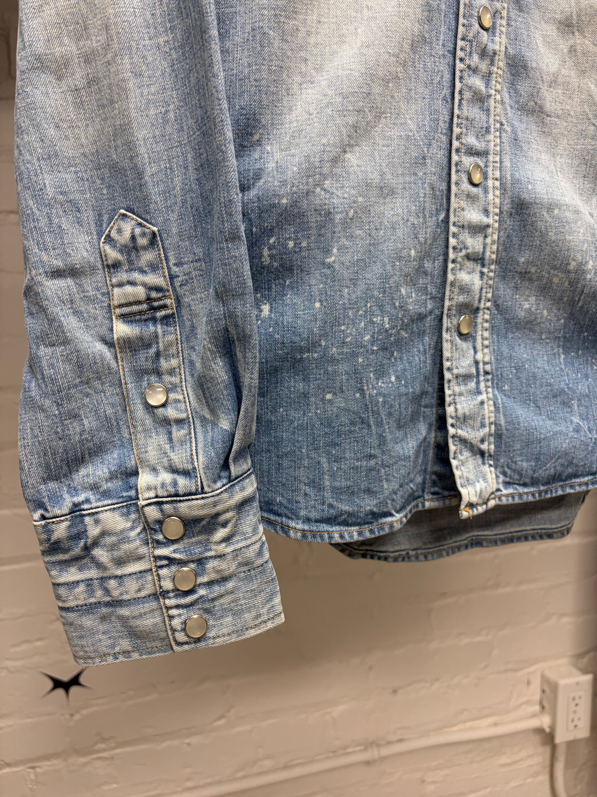 Number (N)ine Washed Blue Pearl Button Snap Denim Shirt