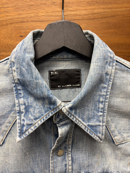 Number (N)ine Washed Blue Pearl Button Snap Denim Shirt