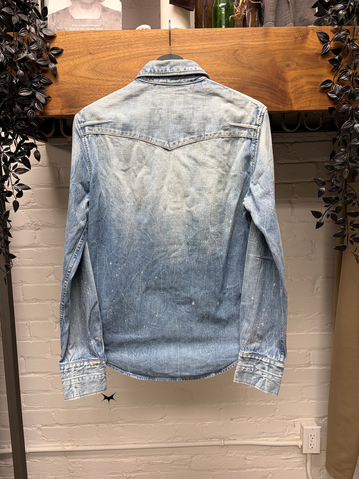 Number (N)ine Washed Blue Pearl Button Snap Denim Shirt