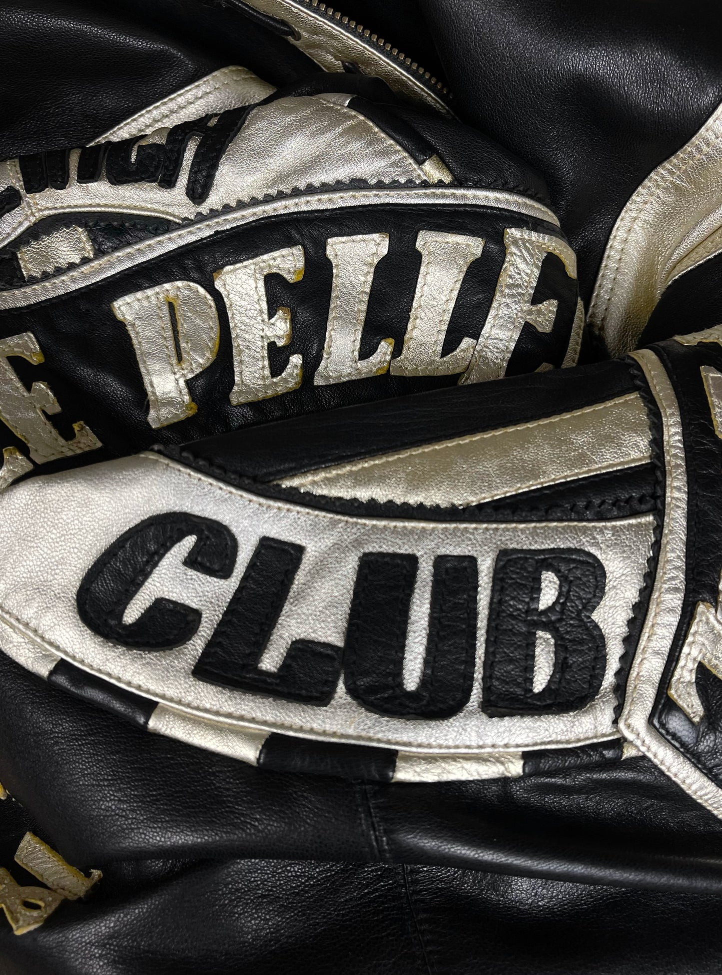 Vintage 1990s Pelle Pelle Soda Club Silver Leather Jacket