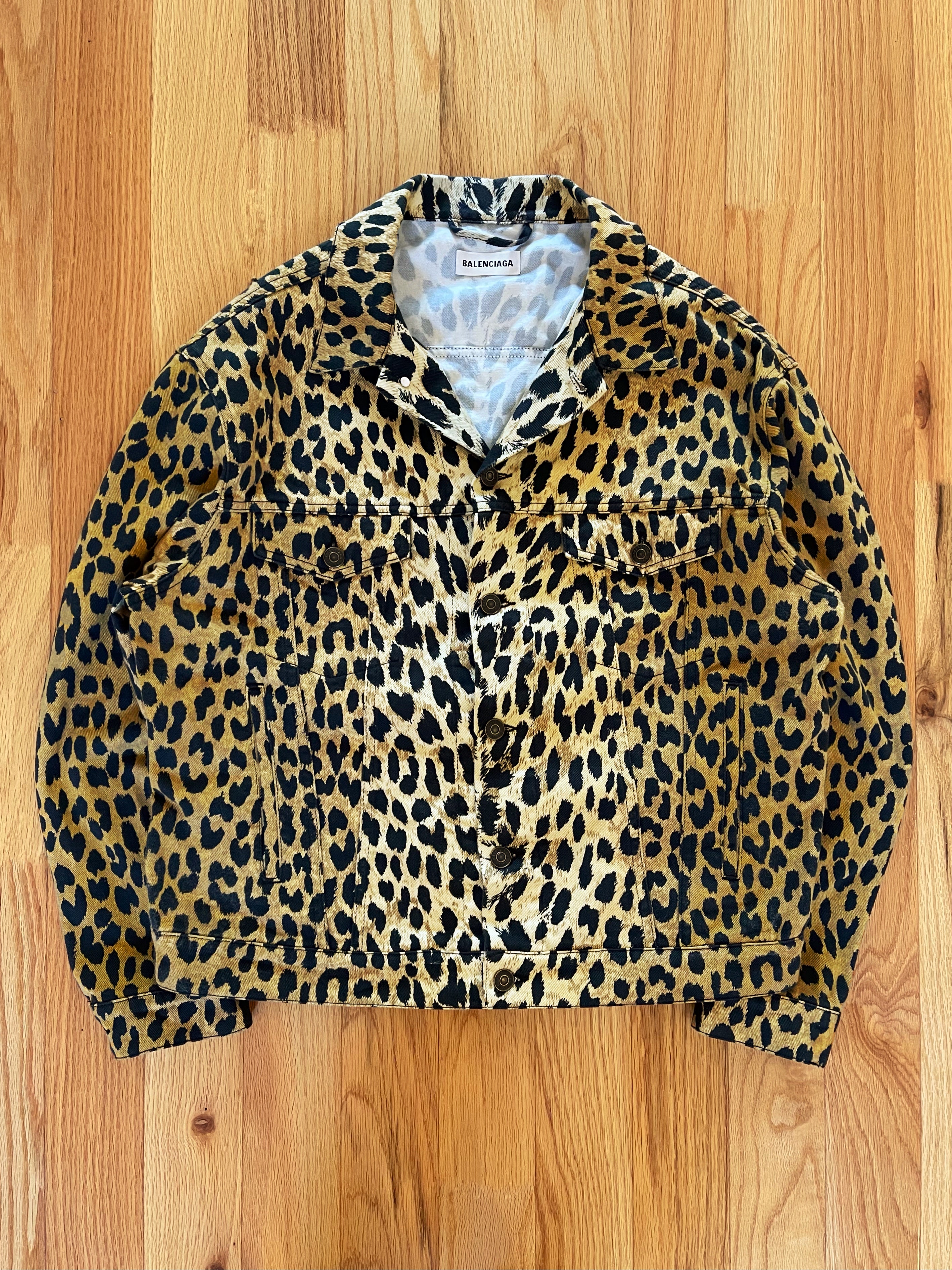 SS2019 Balenciaga Leopard Print Denim Trucker Jacket Alex Maxamenko