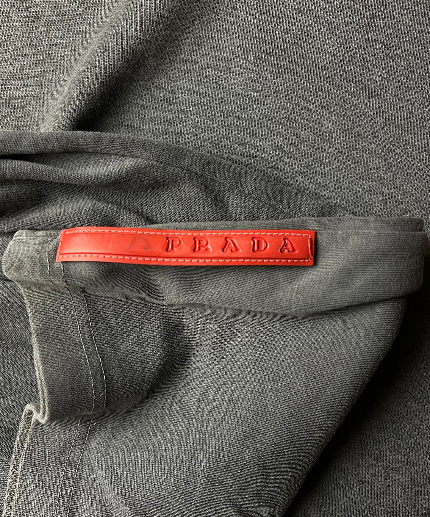 Prada Sport Red Stripe Logo Grey Cotton T-Shirt