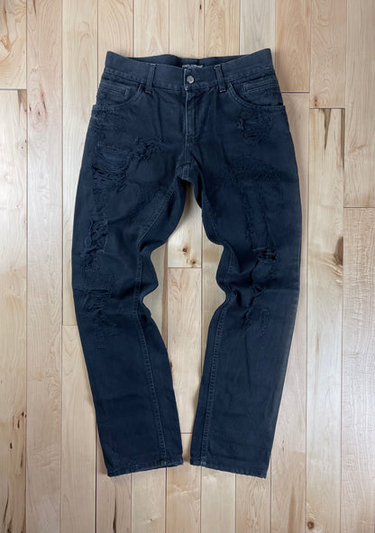 Dolce & Gabbana Washed Black Distressed Denim