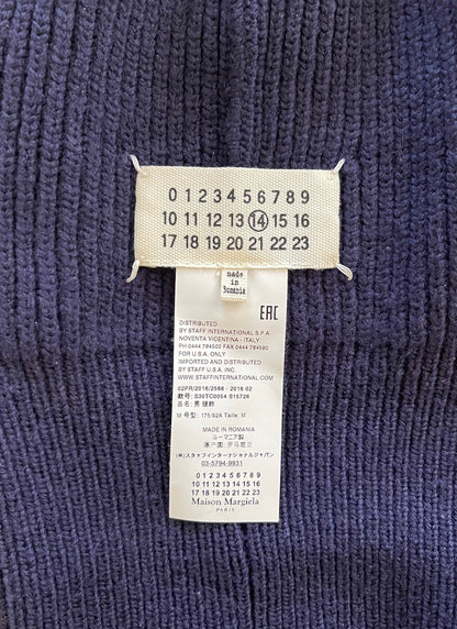 Maison Margiela Navy Blue Wool Knit Ribbed Beanie