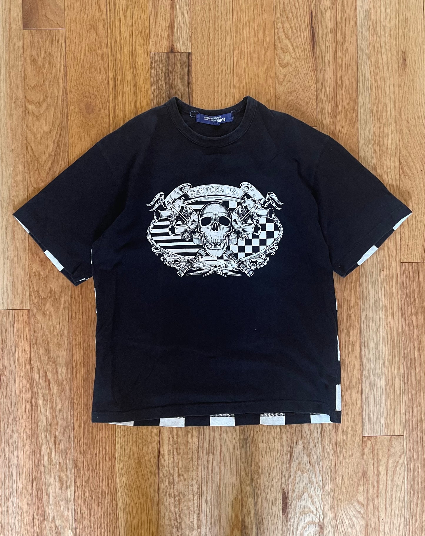 Junya Watanabe Skull Print Checkerboard Graphic T-Shirt