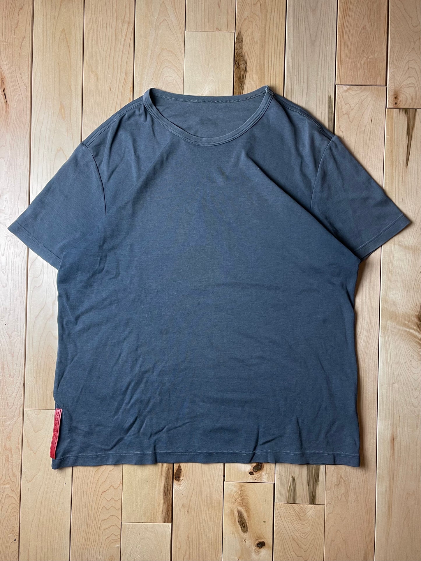 Prada Sport Red Stripe Logo Grey Cotton T-Shirt