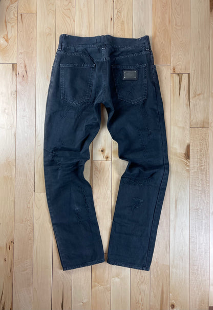 Dolce & Gabbana Washed Black Distressed Denim
