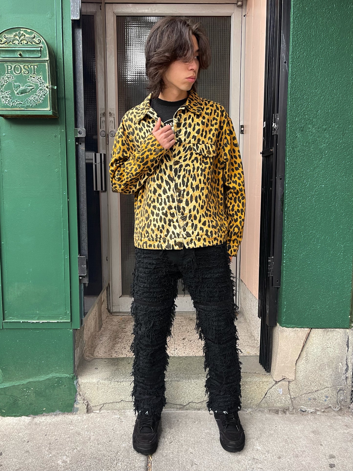 SS2019 Balenciaga Leopard Print Denim Trucker Jacket