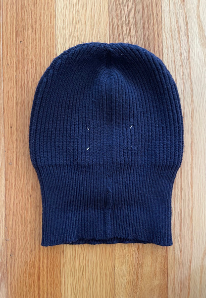 Maison Margiela Navy Blue Wool Knit Ribbed Beanie