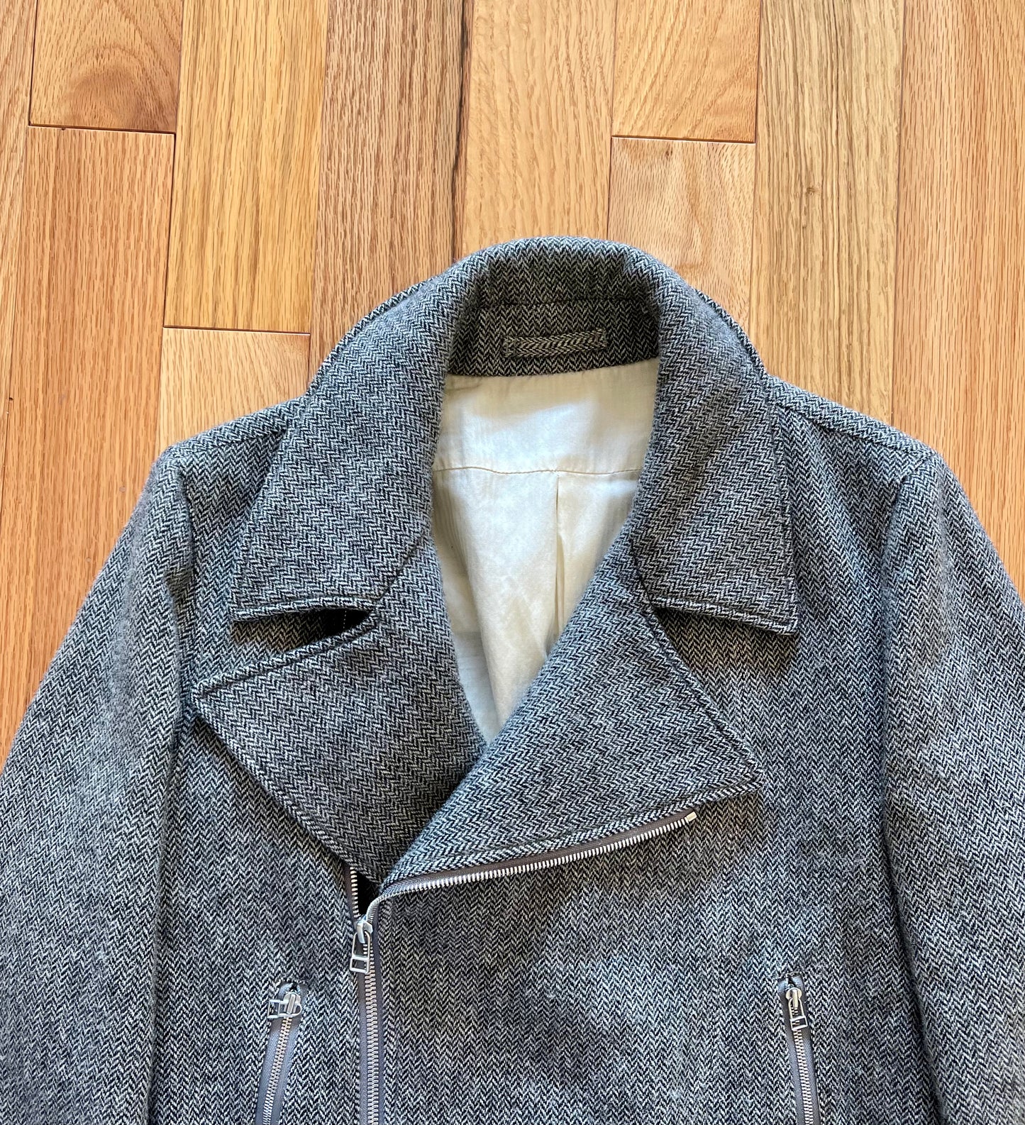 Early 2000s Helmut Lang Herringbone Wool Biker Jacket