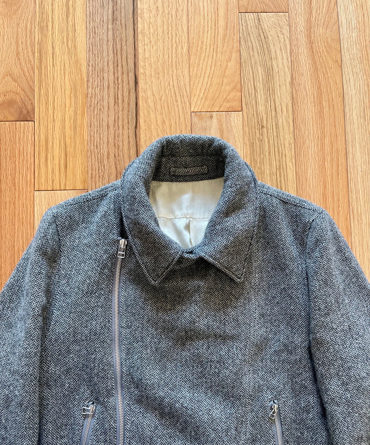 Early 2000s Helmut Lang Herringbone Wool Biker Jacket