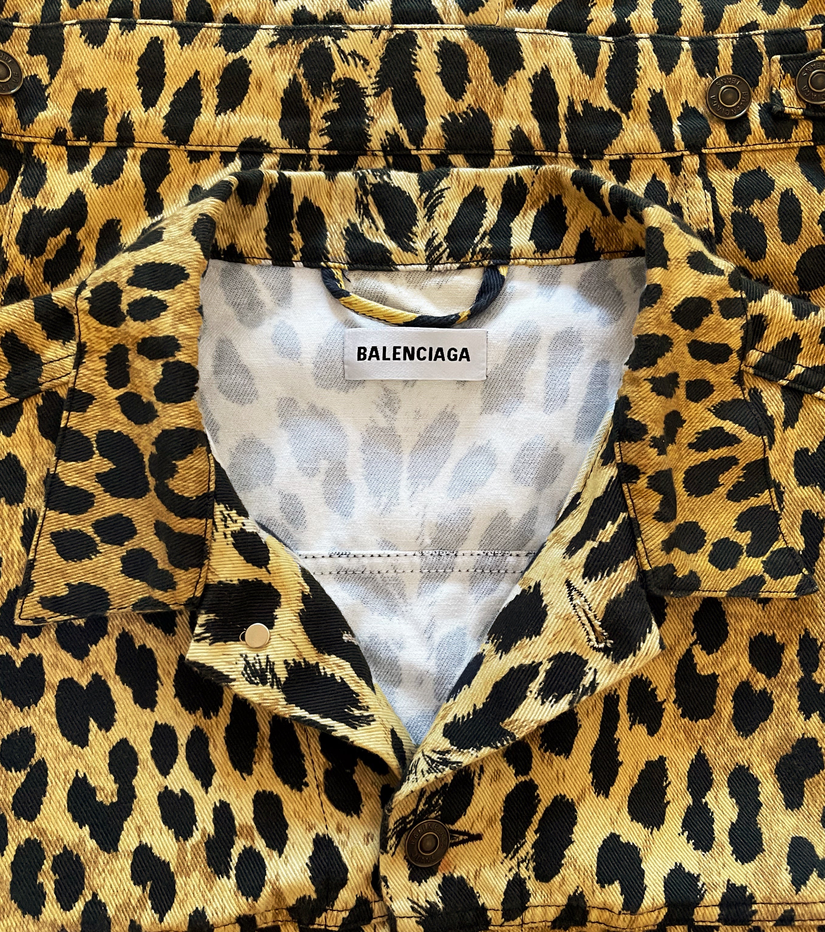 SS2019 Balenciaga Leopard Print Denim Trucker Jacket