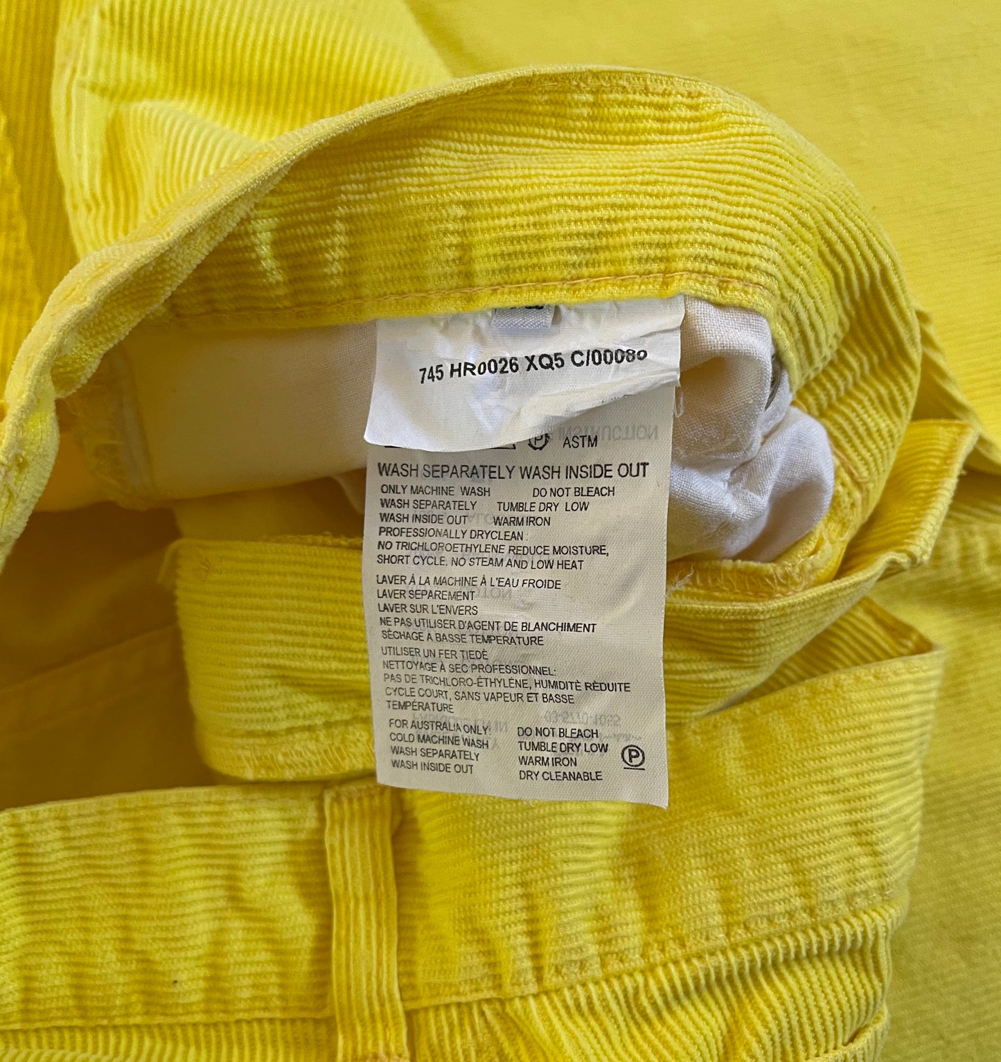 2000 Helmut Lang Neon Yellow Corduroy Pants