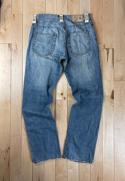 Dolce & Gabbana Leather Detailed Washed Blue Boot Cut Denim