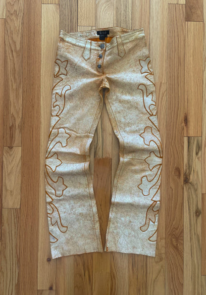 A&G Rock n' Roll Couture Patonce Cross Flared Leather Pants