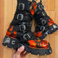 New Rock Flame Leather Concealed Zip Platform Boots