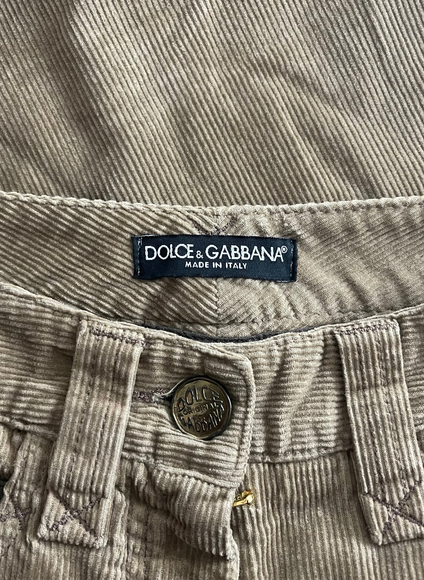 Dolce & Gabbana Flare Cut Corduroy D&G Logo Pants